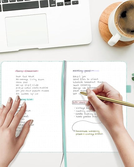&And Per Se Dotted Journal Notebook for Women&Men with Pattern, A5 Leather Hardcover, 160 Pages 100GSM Thick Dotted Paper, 3 Sheets of Stickers Included(Light Blue)
