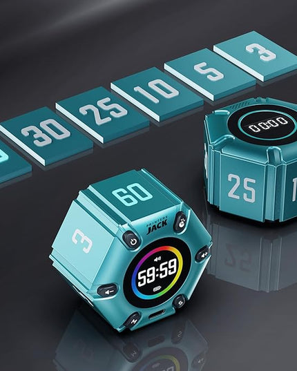 Pomodoro Timer, Magnetic Visual Timer with Flip Countdown, Silent & Alarm, Tools for Anyone, Cube Digital Timer for for Work, Kitchen Cooking, Study, 3/5/10/25/30/60min & Custom Countdown - Turquoise