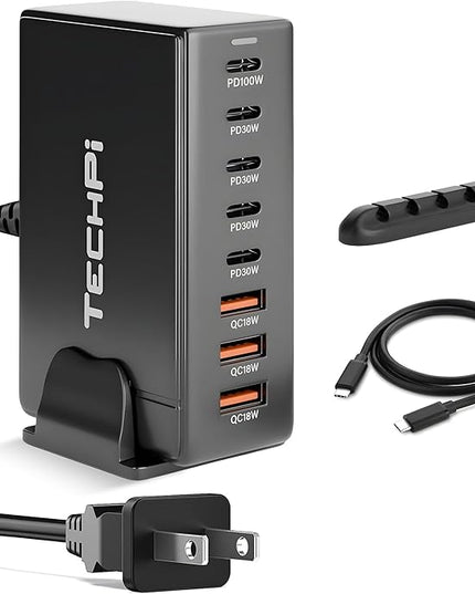 268W GaN USB Type C Charger 8 Ports Fast Charging Station PD QC4.0, USB C Laptop Charger Compatible with MacBook Pro/Air, iPads, Samsung Galaxy Note, iPhone 16/15/14/13/12 Mini/Pro/Pro Max