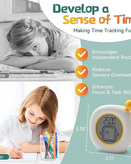 VEWINGL Productivity Timer & Clock with Alarm, Adjustable Desktop Timer for Autism, ADHD, Time Management, Ideal for Work, Study, Tasks, and Kitchen (Yellow)