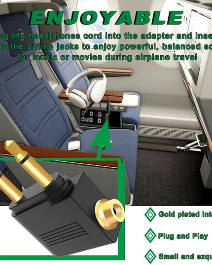 MKBKLLJY 5PCS Dual 3.5mm Male to 3.5mm Female Airplane Headphone Adapter Gold Plated Plug Socket Jack Stereo Aux Connectors Converters with Cable Tie, for Most Airline Dual Audio Jack