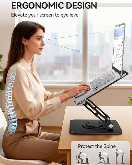 tounee Laptop Stand for Desk, Adjustable Computer Stand Holder with 360° Rotating Base, Ergonomic Laptop Riser Compatible with MacBook Pro Air, All Laptops 10-16"-Black
