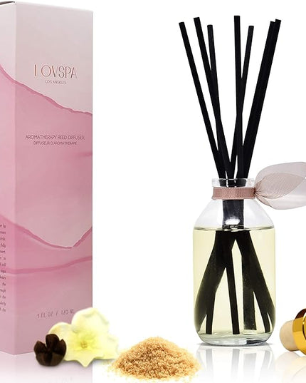 LOVSPA Reed Diffuser Set, Warm Vanilla Sugar Scented Oil Diffuser with Sticks, Home Fragrance Accessories for Bathroom Shelf Decor, Aroma Diffusers for Home or Office Fall Decor, USA Made