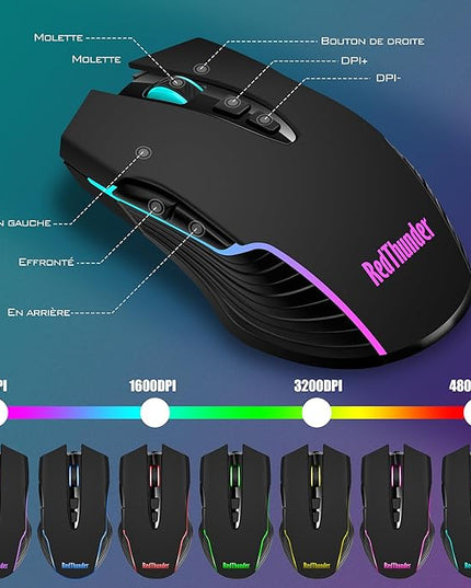 RedThunder K10 Wireless Gaming Keyboard and Mouse Combo, RGB Backlight Rechargeable 3800mAh Battery, 26-Key Anti-ghosting Keyboard + 7D 3200DPI Mice for PC Gamer