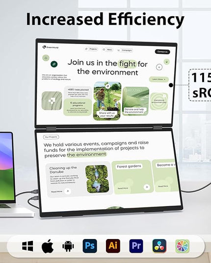 InnoView 18.5" 100Hz Dual Portable Monitor Built-in Speakers 115% sRGB 315°Adjustable Dual Stacked Folding Monitor (Wins/Mac) 1080P Laptop Screen Extender for Laptop(No Driver Needed)