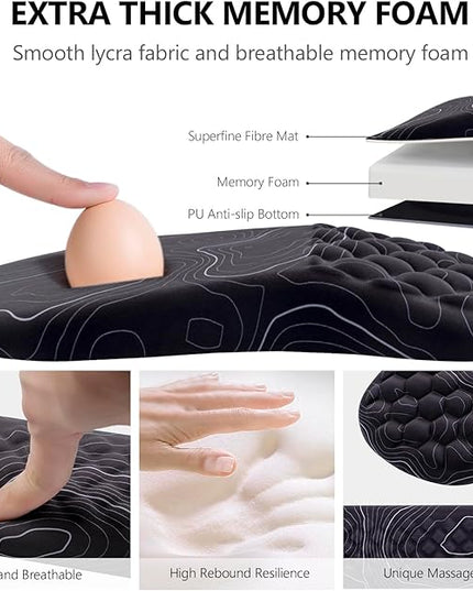 Mouse Pad Wrist Support, Laokiiy 2 in1 Keyboard Wrist Rest+ Ergonomic Mouse Pad, Non-Slip Wrist Rest for Computer Keyboard, Made Easy Typing & Relieve Wrist Pain(Black White)