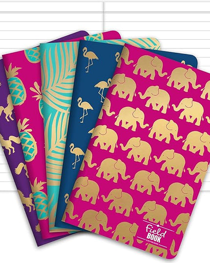 Elan Publishing Company Field Notebook/Pocket Journal - Gold Foil Patterns - Lined Memo Book (3.5"x5.5") - Pack of 5