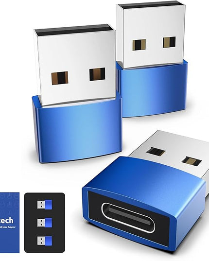 Syntech USB C Female to USB A Male Adapter 3 Pack, Type C Charger Cable Power Adapter Compatible with iPad Air 7, iPhone 17/16/15/14/13 Pro Max, Apple Watch Series 10/9/8, Samsung Galaxy S20 etc, Blue