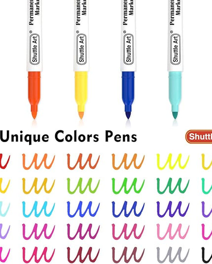 Shuttle Art 30 Colors Permanent Markers, Fine Point, Assorted Colors, Works on Plastic,Wood,Stone,Metal and Glass for Kids Adult Coloring Doodling Marking