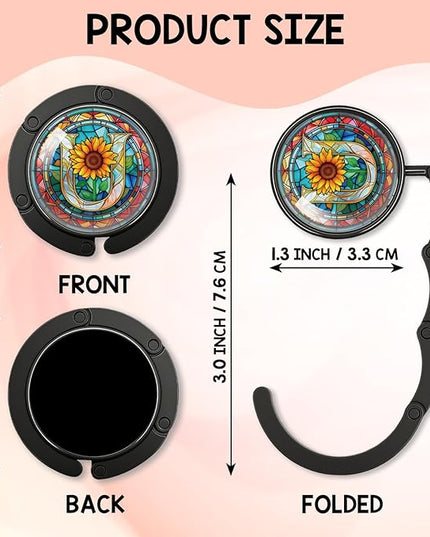 YAZMEEN Stained Glass Initial Foldable Purse Hook for Table, Stained Glass Letter U, Women's Handbag Hanger Holder, Portable Purse Table Hanger, Funny Desk Hook Gifts for Mom Wife Sister Friend BFF