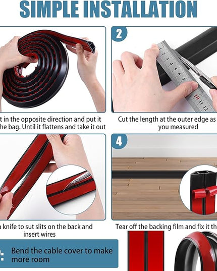 Floor Cord Covers for Wires 6FT Cable Hider Wire Cover Self Adhesive Cord Hider Floor for Offices, Homes, Workshops, Warehouses Cable Cavity 0.3" W x 0.3" H