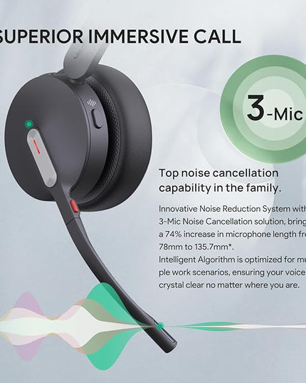 Yealink BH70 UC Wireless Bluetooth Headset with Microphone for Work, up to 35h Talking Battery, Teams UC Compatible Headsets for Computer Mobile, 147g Lightweight Headphone for Open Office 50m Range