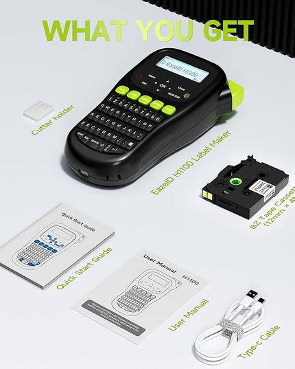 Industrial Label Maker Machine with-Tape Waterproof, Portable Cable Label Maker with Keyboard, Handheld Wire Labeler with Backlight Screen for Home Office Use, H1100 Black