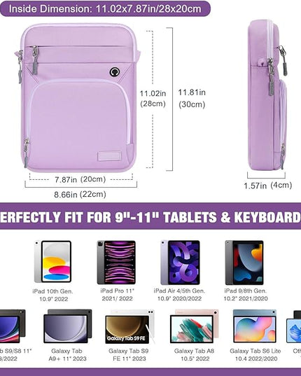 MoKo 9-11 Inch 360° Protective Tablet Sleeve Bag, Fits 11 inch iPad Air M3, iPad A16 2025, Pro 11 M5, iPad 10/9/8/7th, Tab S8/S9 11, Multifunctional Bag with Shoulder and Headphone Port, Purple