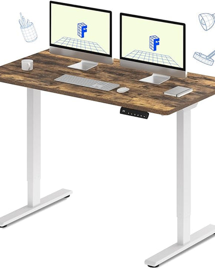 FLEXISPOT E3 Dual Motor Electric Standing Desk 55 x 28 Sit Stand Up Desk, Holds 220 lbs, Adjustable Height w/Memory Presets, One-Piece Special Walnut Desktop & White Frame, Ships in 2 Boxes