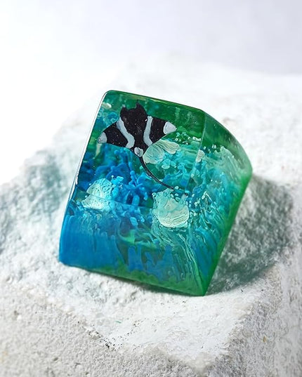 Manta Ray Artisan Keycap Turquoise Ocean Coral R1 SA Profile Custom Sea Creatures Keycaps 1U ESC Handmade Gaming Resin Key Cap Cherry MX Switch Compatible Mechanical Keyboard Manta Ray Lover Gift