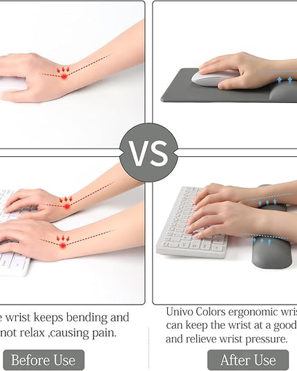 UnivoColors Design-Wave Set of Keyboad Wrist Rest & Mouce Pad,Artificial Sheepskin+Memory Foam+Ergonomic+Anti-Slip Gel, Resilience Support During Work and Gaming,Keyboard Accessory,Grey