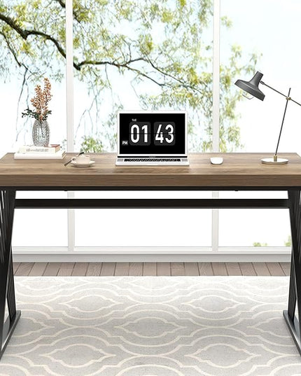 FOLUBAN Computer Desk, Modern Home Office Desk, Industrial Wood and Metal Study Writing Work PC Table for Bedroom Living Room, Rustic Oak, 47 Inch