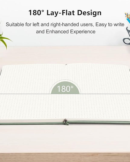RETTACY Bullet Dotted Journal Notebook, 192 Pages, A5 Medium Size (5.7'' x 8.3''), Leather Hardcover, 100 GSM Thick Paper, for Bullet Journaling, Planning, Tracking (Sage Green)