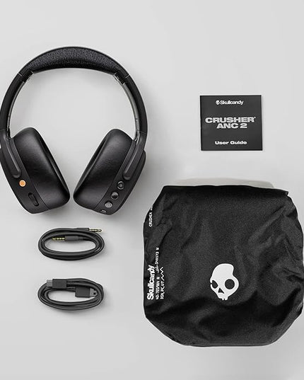 Skullcandy Crusher ANC 2 Wireless Over-Ear Bluetooth Headphones with Multi-Sensory Bass, Active Noise Cancelling, Up to 60 Hours Battery, Microphone for iPhone Android - Bone