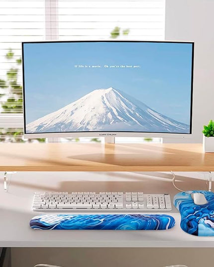 Mouse Pad Wrist Support, Laokiiy 2 in1 Keyboard Wrist Rest+ Ergonomic Mouse Pad, Non-Slip Wrist Rest for Computer Keyboard, Made Easy Typing & Relieve Wrist Pain Ocean Blue