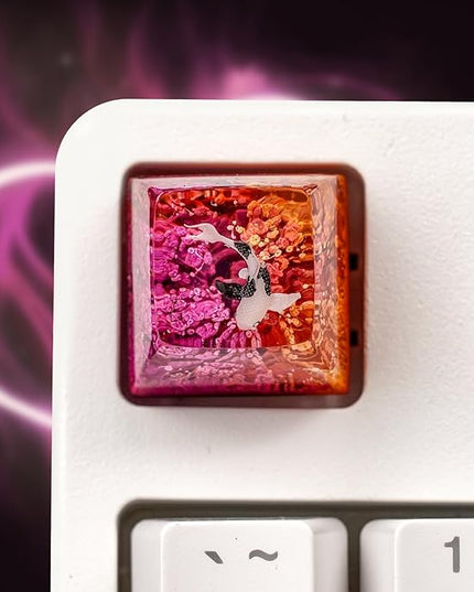Kohaku Koi Artisan Keycap Orange and Purple Ocean R1 SA Profile Custom Keycaps 1U ESC Handmade Gaming Resin Key Cap Cherry MX Switch Compatible Mechanical Keyboard Koi Lover Gift