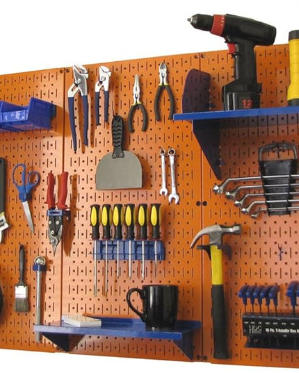 Wall Control Pegboard Organizer 4 ft. Metal Pegboard Standard Tool Storage Kit with Orange Toolboard and Blue Accessories
