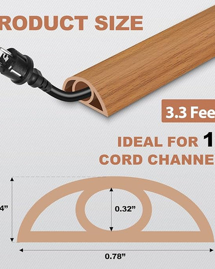 Floor Cord Cover for Wires on Floor Self Adhesive Cord Hider Floor Cable Management Wire Covers for Cords Protector Prevent Cable Trips Cord Cavity W 0.32" x H 0.32", Brown Wood, 3.3Ft