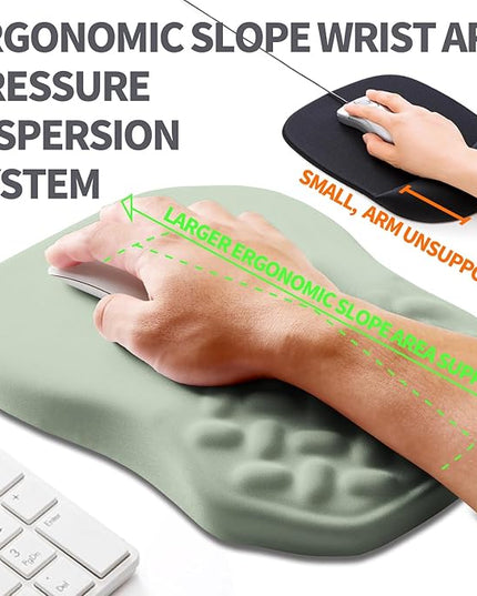 Ergonomic Slope Mouse Pad Wrist Support, Wrist Rest Mousepad for Carpal Tunnel Pain Relief with Massage Bulge and Slow Rebound Memory Foam (12x8 inch, Light Green)