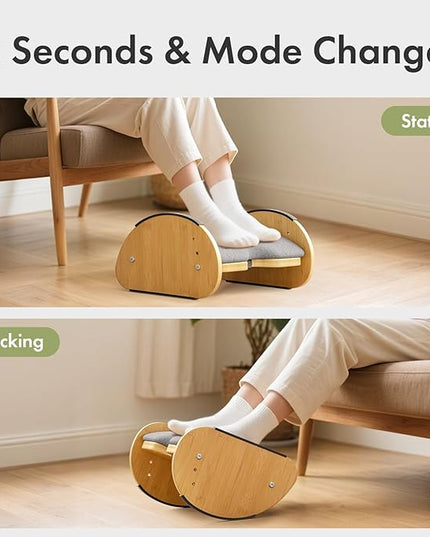 Amazer Bamboo Under Desk Footrest with Cushion 3-in-1, Reversible Ergonomic Rocking Foot Rest for Under Desk at Work, Adjustable Foot Stools with Washable Cover, Desk Leg Rest for Home Office