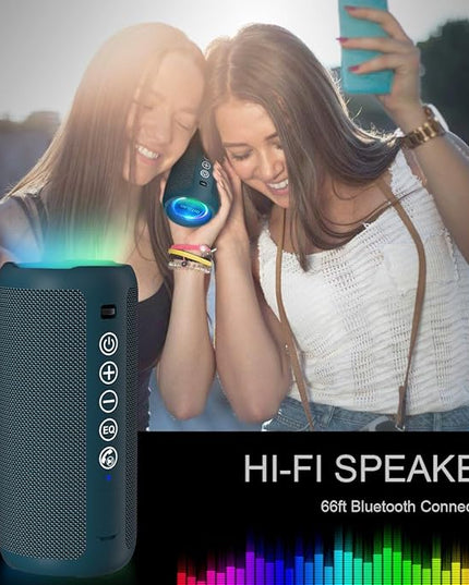 Ortizan Portable Bluetooth Speaker: IPX7 Waterproof, 24W Loud Sound, Deep Bass, Bluetooth 5.3, LED Lights, Wireless Stereo Pairing, 30H Playtime, for Home/Outdoor/Party/Beach, Birthday Gift (Blue)