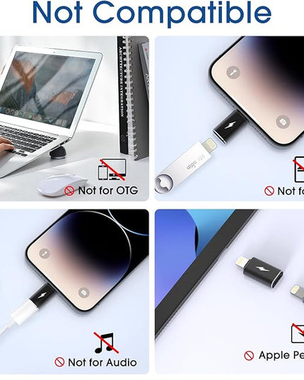 TechMatte Female USB C to Male Lightning Adapter 2 Pack 2.2A Charging Data Transfer, Compatible with iPhone 14, 13, 12, 11 Xs SE iPad iPod AirPods, Not for Audio Headphones/OTG Android Anti-Lost Black