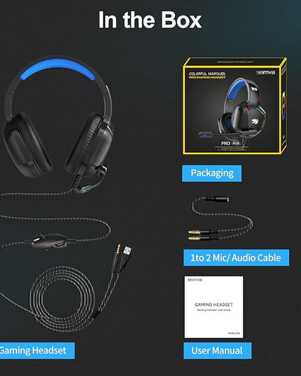 A36 Gaming Headset with Microphone for Pc, Xbox One Series X/s, Ps4, Ps5, Switch, Stereo Wired Noise Cancelling Over-Ear Headphones with Mic for Computer, Laptop, Mac, Nintendo, Gamer (Blue)