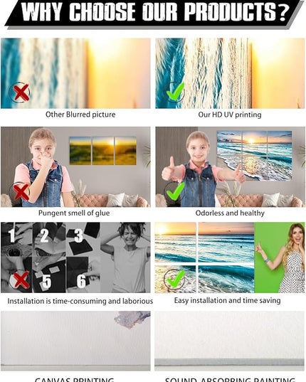 YPY Acoustic Panels: Beach Wall Art Sound Proofing Panels for Walls - Noise Absorbing Decorative Soundproofing - Acoustical Treatment for Recording Studio - 6 Pack - 24"x24"
