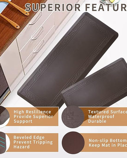 24 x 60 Inch Extra Support Anti Fatigue Comfort Kitchen Mat, Waterproof Long Kitchen Runner, Non-Slip Standing Desk Mat, Commercial Pads for Offices, Home, Garages (Bordeaux Coffee, 24'' x 60'')