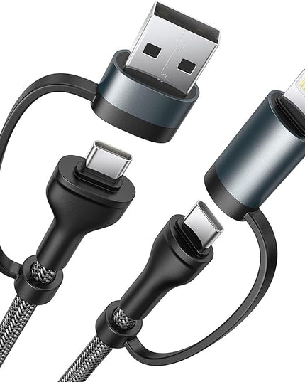 XUDUO 4-in-1 USB C Cable Lightning Cable 60W [Fast Charging & Data Sync] 6FT Multi IP-ad Charger Cable Charging Cord Lightning/Type C/USB A Ports for iPhone 16/15/15 Pro/15 Plus/15 14 Pro Max