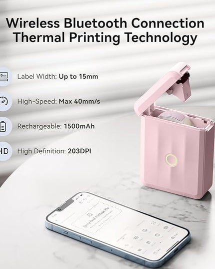 NIIMBOT D110 Upgraded Version Mini Label Maker Machine with Tape, Portable Bluetooth Thermal Printer, Sticker Labeler with Multiple Templates for Office Organization Home Kitchen School, Pink