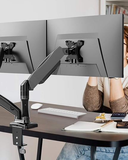 WALI Dual Monitor Stand for 17-32 inch Screens, Dual Monitor Arms for 2 Monitors Holds up to 19.8 lbs, Adjustable Gas Spring Dual Monitors Mount, VESA 75x75/100x100mm (GSMP002), Black