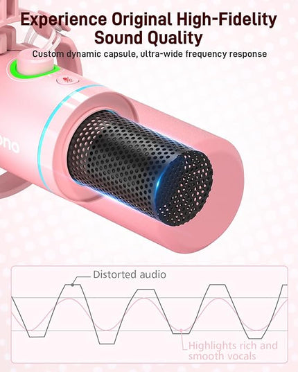 MAONO XLR/USB Dynamic Microphone Kit, RGB Gaming Mic with Software, Mute, Gain Knob, Volume Control, Boom Arm for Streaming, Podcasting, Voice-Over, Recording-PD200XS Pink