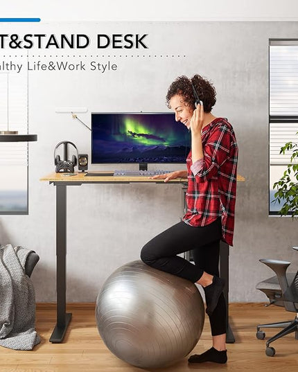 FlexiSpot E6 Bamboo 3-Stage Dual Motor Electric Standing Desk 48 x 24 Sit Stand Up Desk, Holds 220 lbs, Adjustable Height w/ Memory Presets, Solid Bamboo Desktop & Black Frame, Ships in 2 Boxes