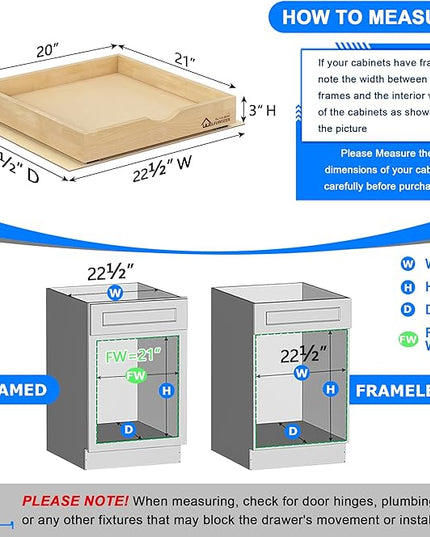 WelFurGeer Soft Close Pull Out Drawers for Cabinets, 20" W x 21" D Pull Out Cabinet Drawer with Heavy Duty Slides, Pull Out Cabinet Organizer, Cabinet Drawers Slide Out, Pull-Out Home Organizers