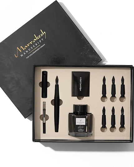 Ellington Pens Luxury Calligraphy Set – Premium Fountain Pen with 6 Nibs, 6 Bottle, 6 Cartridges, Converter, and Elegant Gift Box – Perfect for Calligraphers, Writers, Gifting