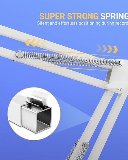 MAONO Boom Arm Microphone Stand: Adjustable Metal Suspension Mic Boom Arm for Podcasting Gaming Streaming Recording,with Desk Clamp and 3/8" to 5/8" Screw Adapter-Max Load 1KG BA20 White