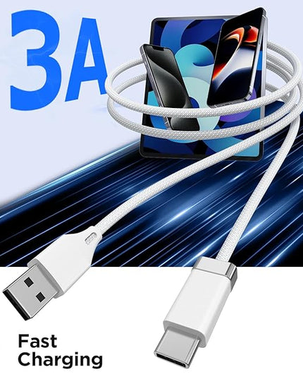 StayCable 3.3FT USB A to USB C Cable with Built-in Magnetic Holder for Nightstand, Desk and Car, 3A Fast Charging Anti-Drop Cord with 2 Adhesive Metal Plates, Braid Type-C Data Cable for iPhone 17