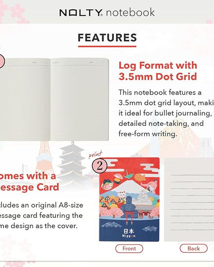 NOLTY JAPAN NOTE, A6 Notebook Featuring Japanese Design, 3.5mm Dot Grid, 80 Pages, Japan, JP0101