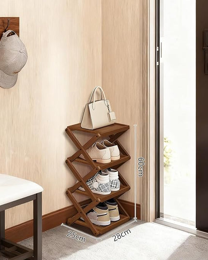 YYW Shoe Rack, Foldable Shoes Organizer Free Standing Shelf for Entryway, Closet, Hallway, Foldable X Shape Multi Tier Shoe Rack (Brown,4 Layers)