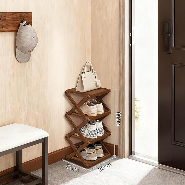 YYW Shoe Rack, Foldable Shoes Organizer Free Standing Shelf for Entryway, Closet, Hallway, Foldable X Shape Multi Tier Shoe Rack (Brown,4 Layers)
