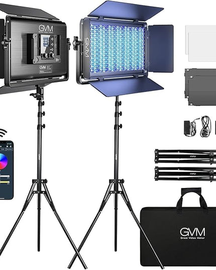 GVM 1500D RGB LED Video Light, 75W Video Lighting Kit with Bluetooth Control, 2 Packs Led Panel Light for Photography, YouTube Studio, Video Shooting, Conference, 1128 Led Beads