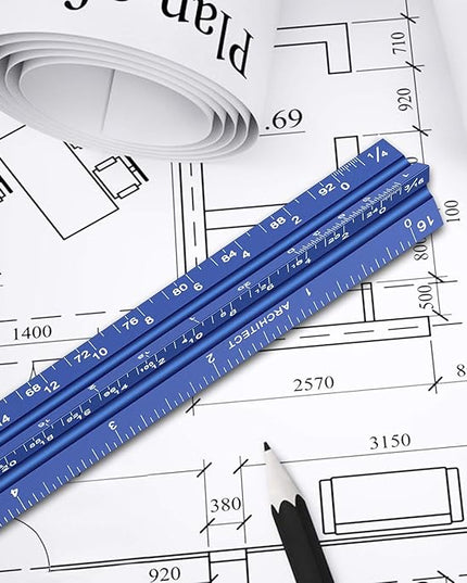 12" Architectural Scale Ruler Aluminum Architect Scale Triangular Scale Ruler for Architects, Draftsman, Students and Engineers, Blue