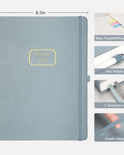 EMSHOI Meeting Notebook for Work with Action Items - 240 Pages A4 Large Project Planner Agenda Organizer Work Notebook for Women Men Office Business, PU Leather Hardcover, 8.5" x 11", Gray Blue
